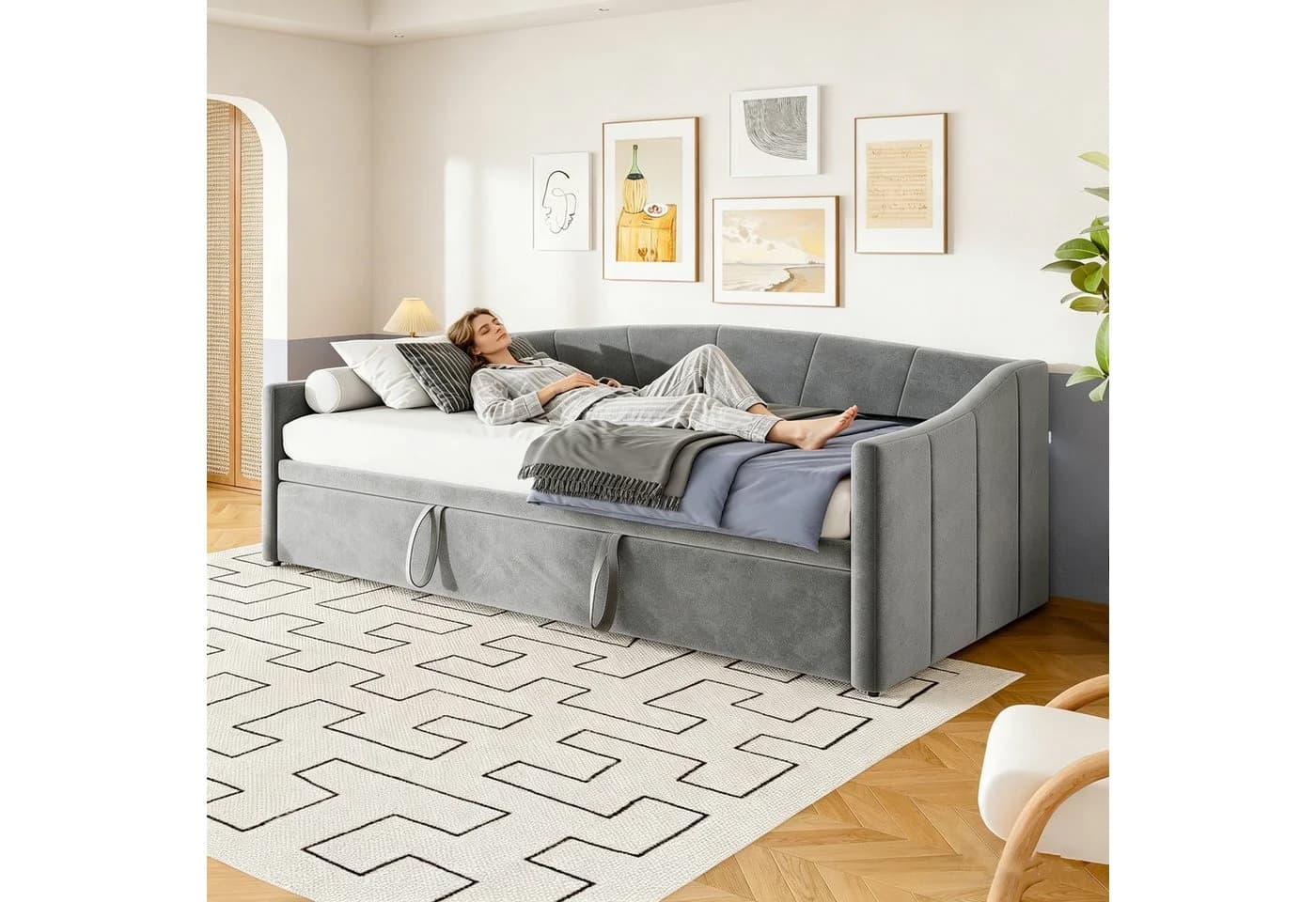 Simurq Samt Schlafsofa Ausziehbar Grau - Bild 3