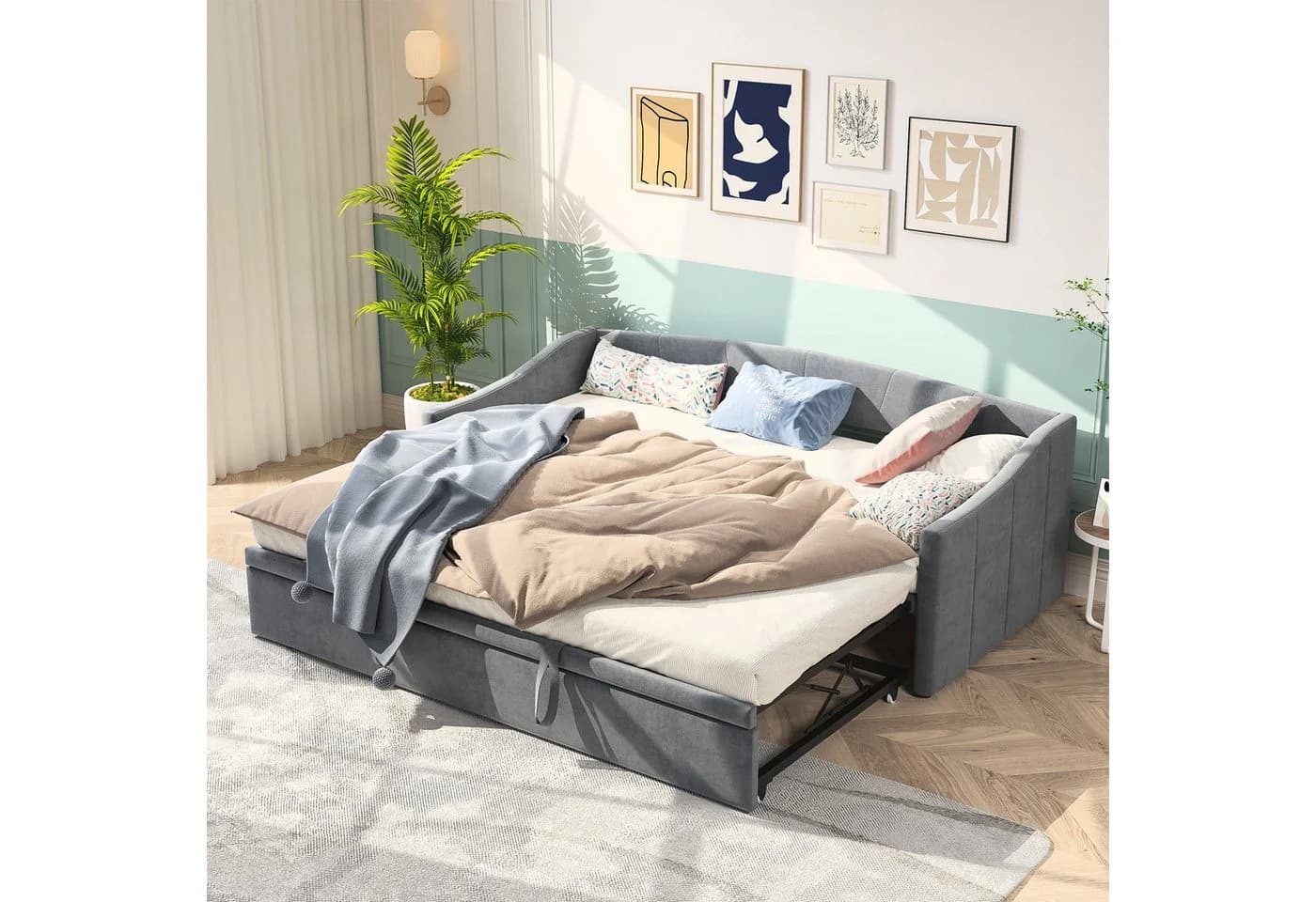 Simurq Samt Schlafsofa Ausziehbar Grau - Bild 4