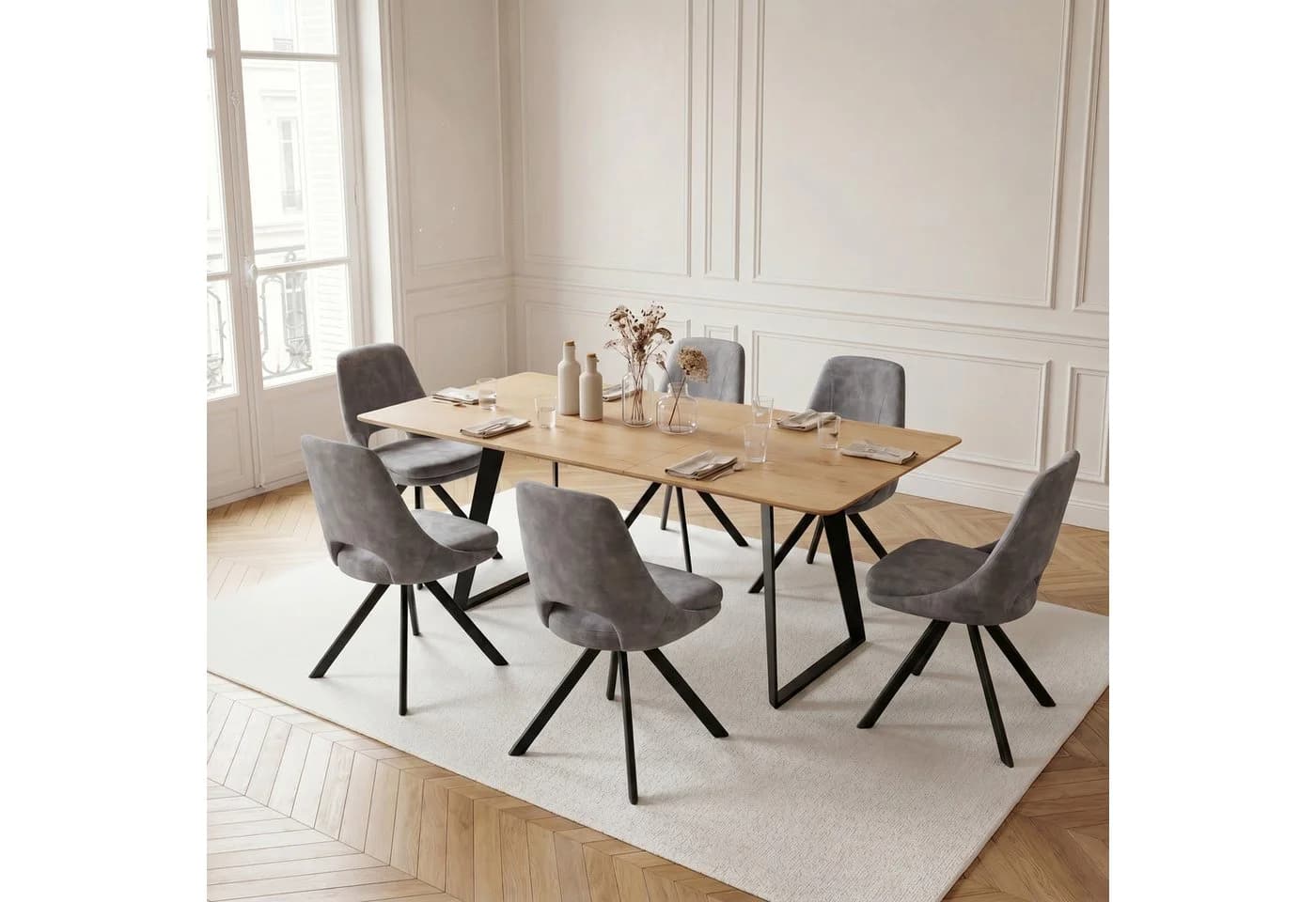 Jiexi Ausziehtisch Essgruppe mit 4 Stühlen Samt - Bild 2