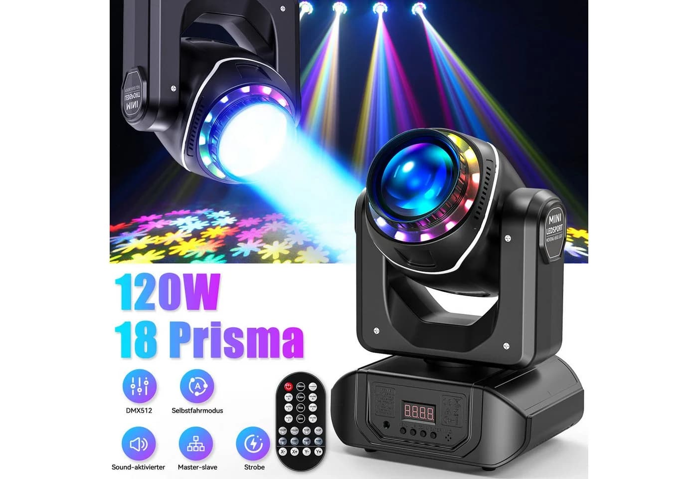 ZonQoonz Discolicht 100W Moving Head 10 Muster 8 Farben 18 Prismen Schwarz
