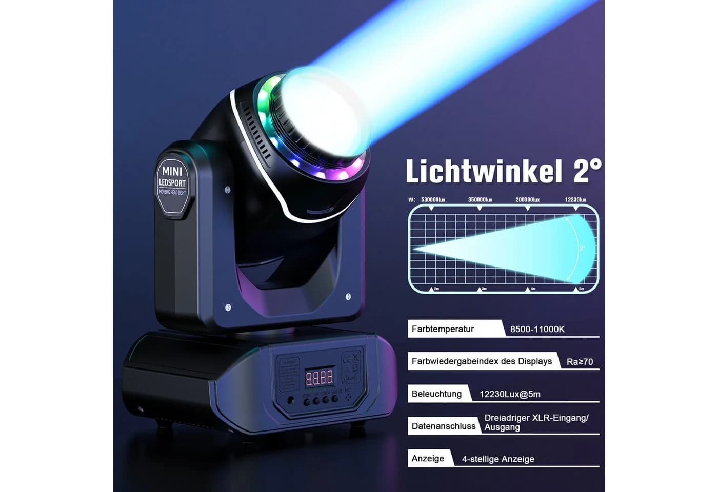 ZonQoonz Discolicht 100W Moving Head 10 Muster 8 Farben 18 Prismen Schwarz - Bild 4