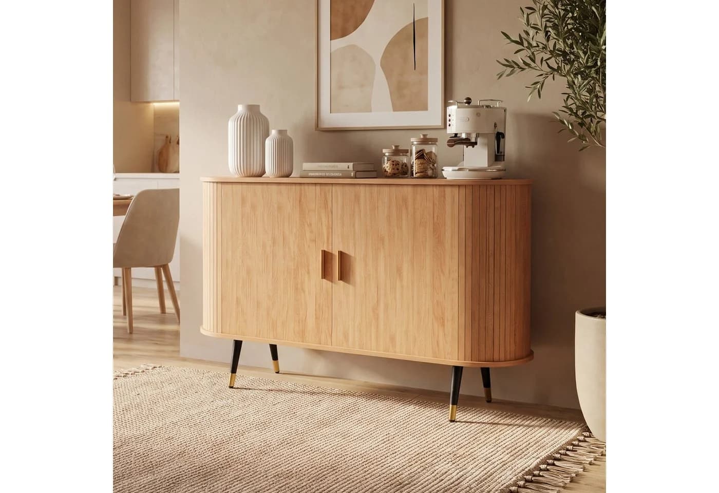 Jiexi Sideboard 120cm Holzoptik mit Schiebetür