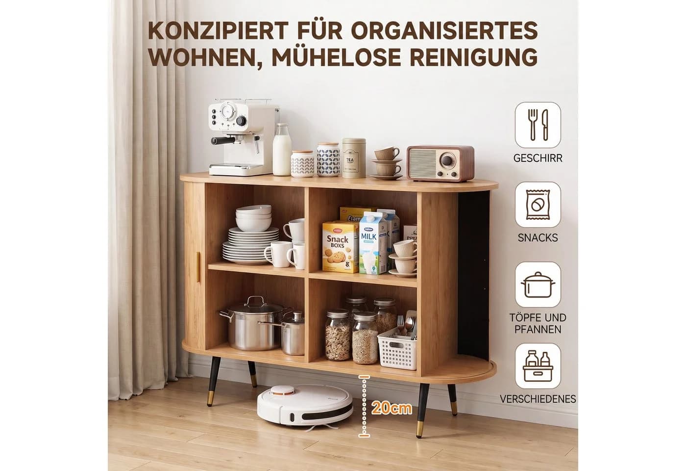 Jiexi Sideboard 120cm Holzoptik mit Schiebetür - Bild 4