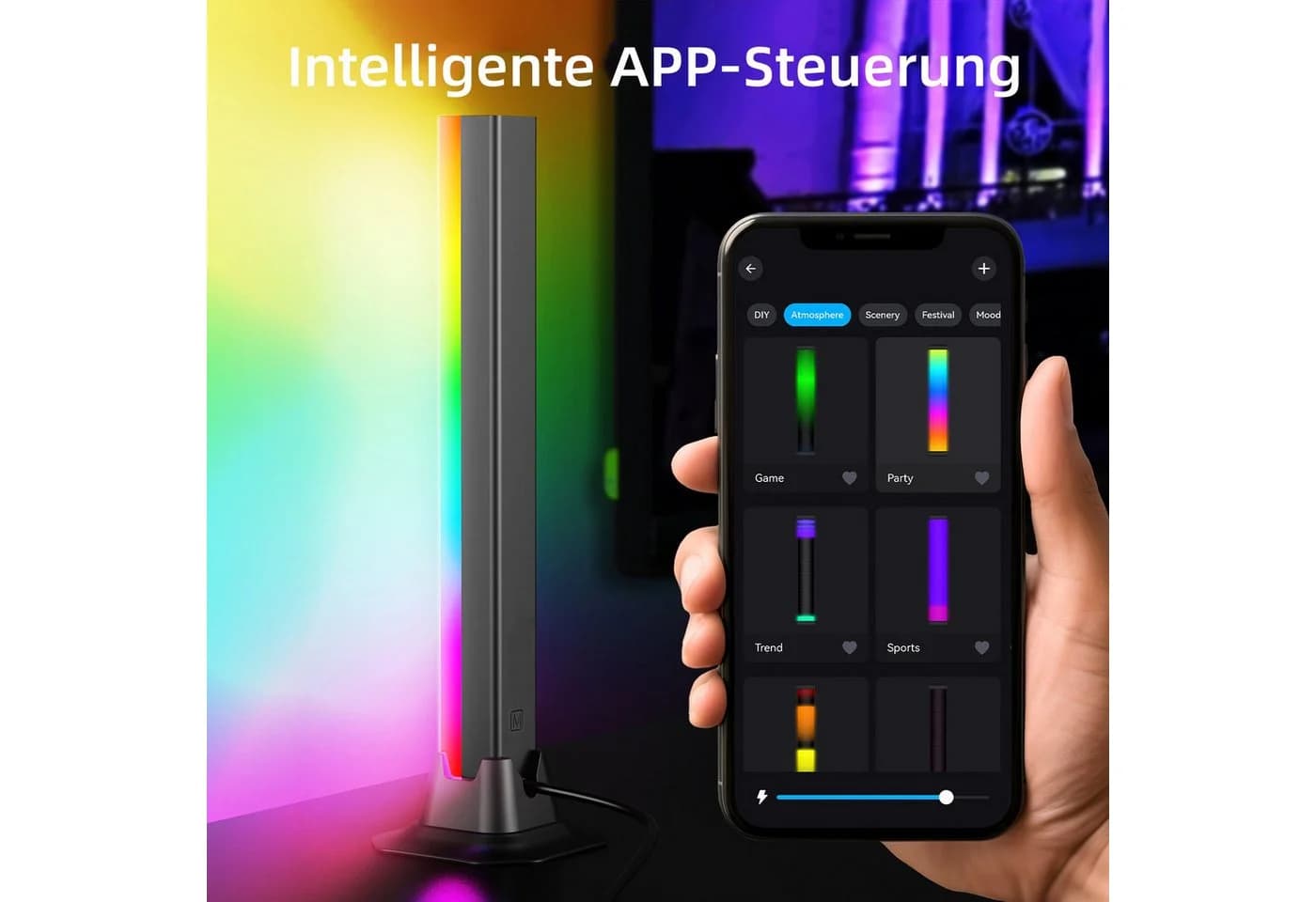 Novostella LED Stripe RGB Gaming Lampe Ambiente Licht Bar 2 PCS APP-Steuerung