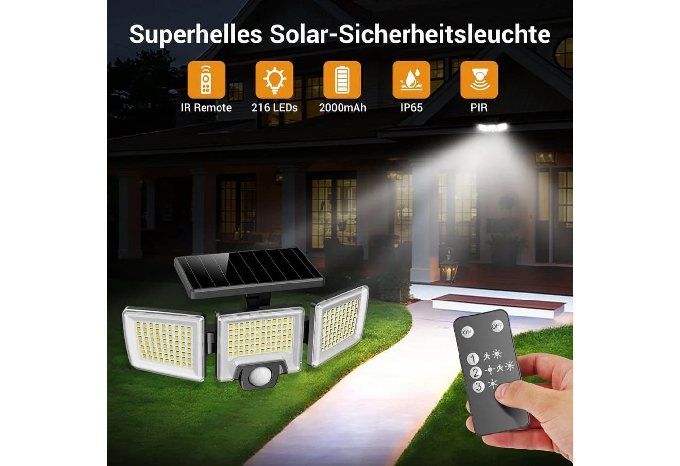 Novostella LED Solarleuchte Fluter mit Bewegungsmelder Schwarz