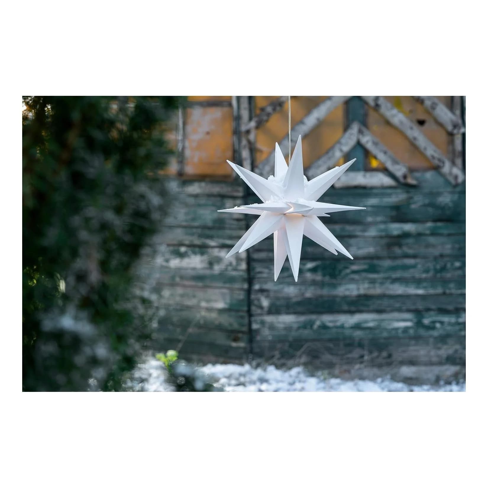 Weihnachtsstern LED Dekostern 25cm Weiss für AUSSEN Kabel mit Trafo 3D Stern 18 Zackig Leuchtstern
