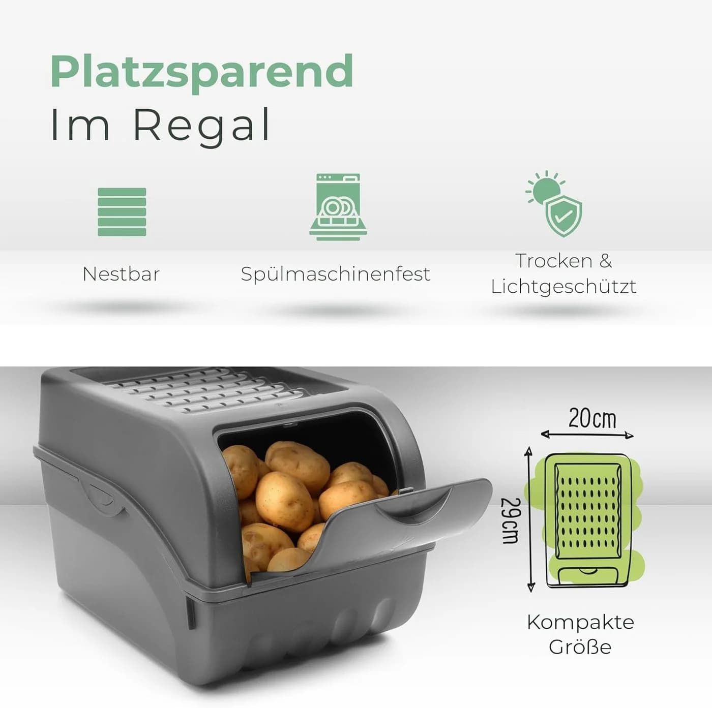 Novaliv Aufbewahrungsbox 3x 3,5L Anthrazitgrau Kartoffel Zwiebel - Bild 3