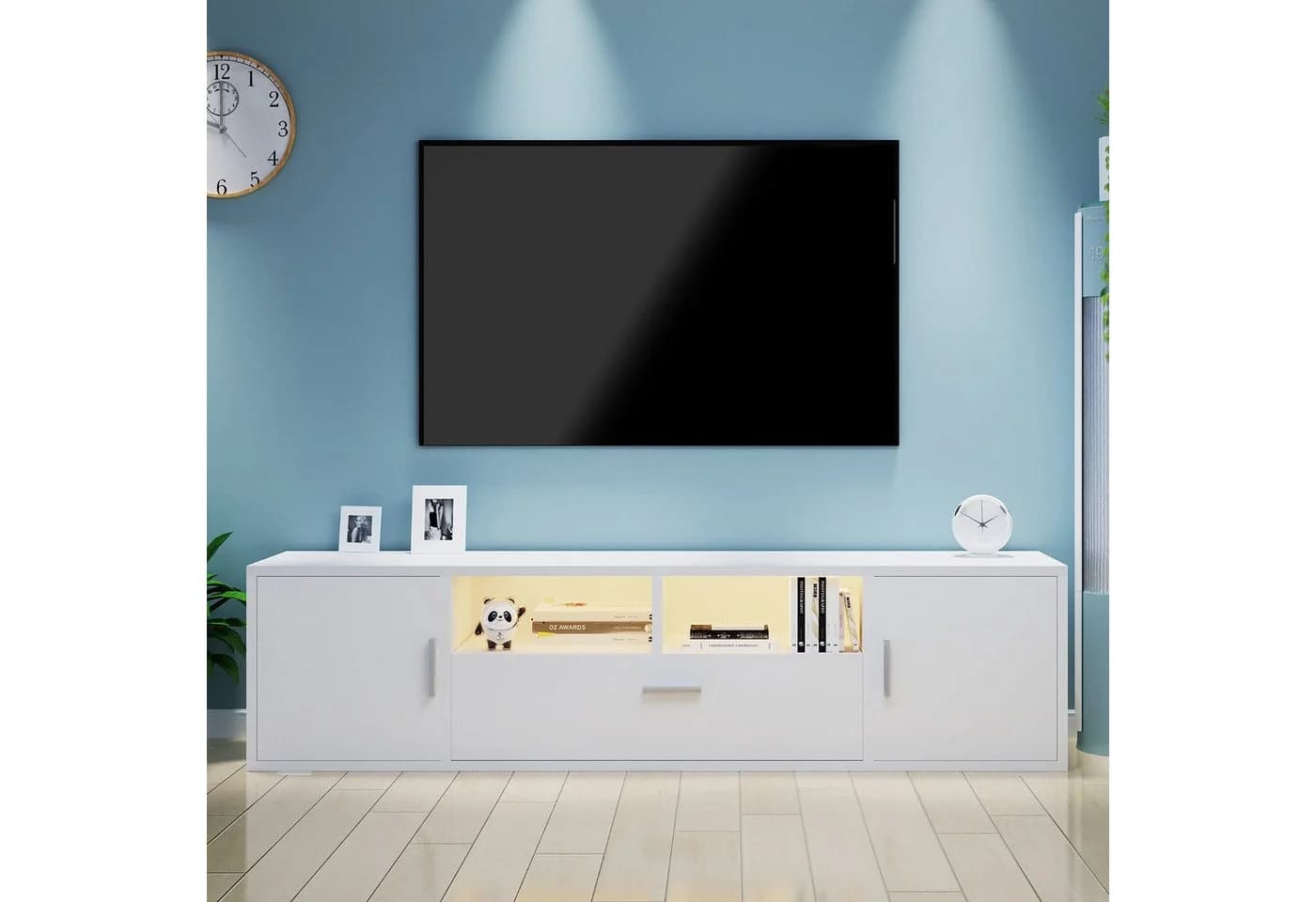 WILGOON TV-Schrank Fernsehkommode Hochglanz Weiß 160cm LED-Beleuchtung