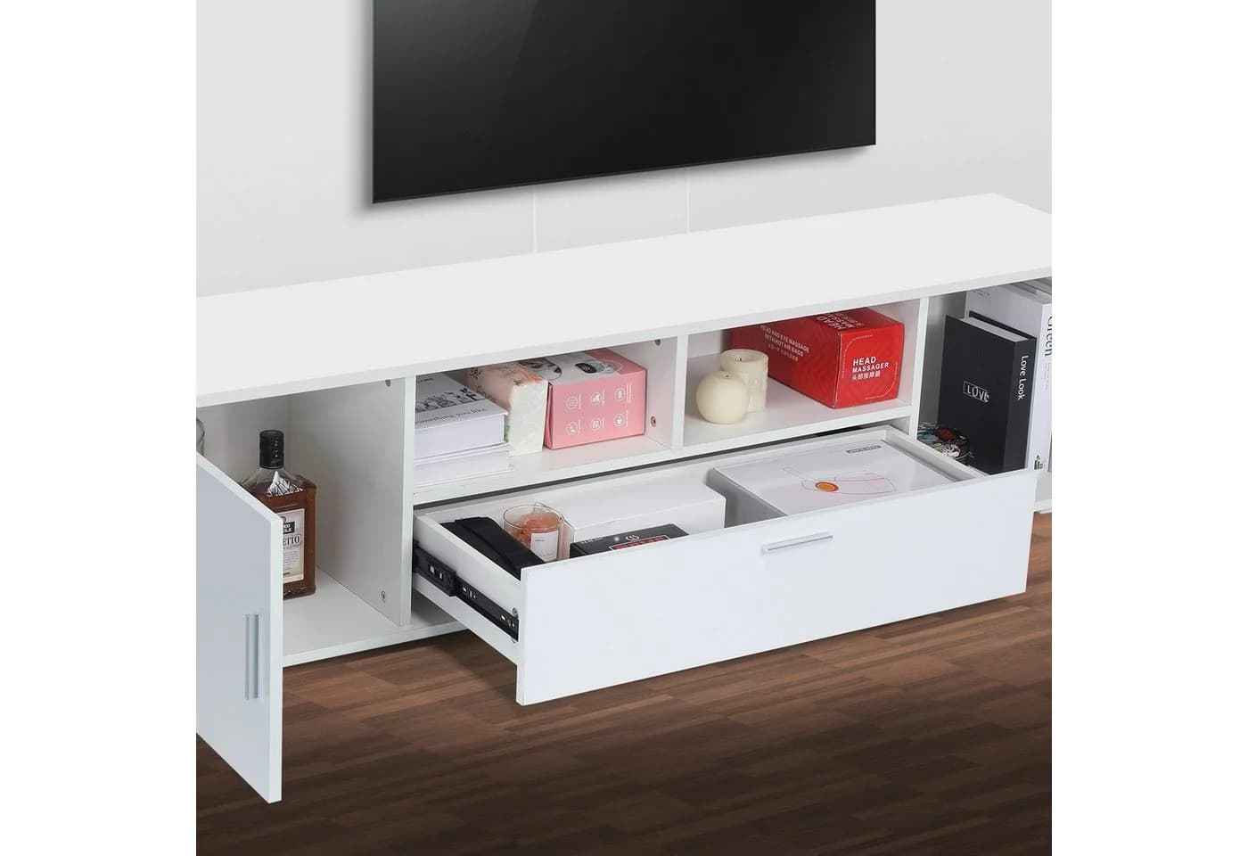 WILGOON TV-Schrank Fernsehkommode Hochglanz Weiß 160cm LED-Beleuchtung - Bild 3