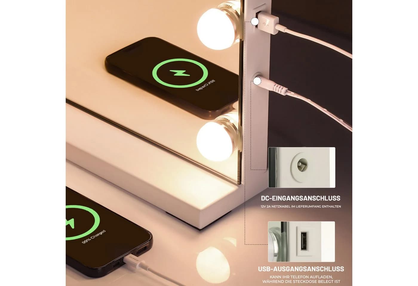 oyajia Schminkspiegel Bluetooth Hollywood Spiegel mit Beleuchtung und USB - Bild 4