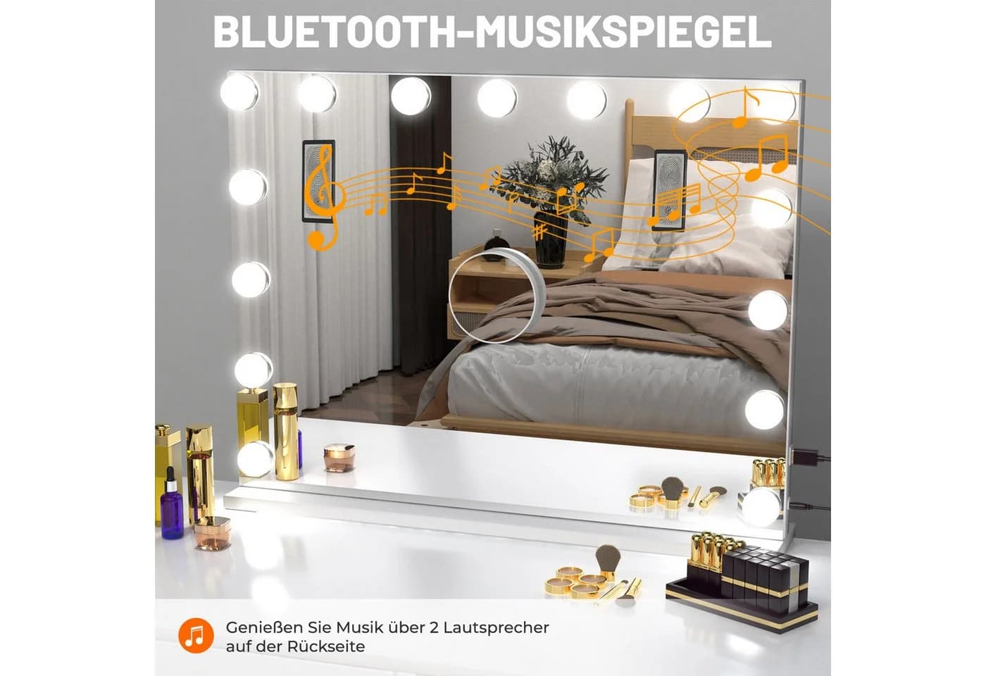 oyajia Schminkspiegel Bluetooth Hollywood Spiegel mit Beleuchtung und USB - Bild 5