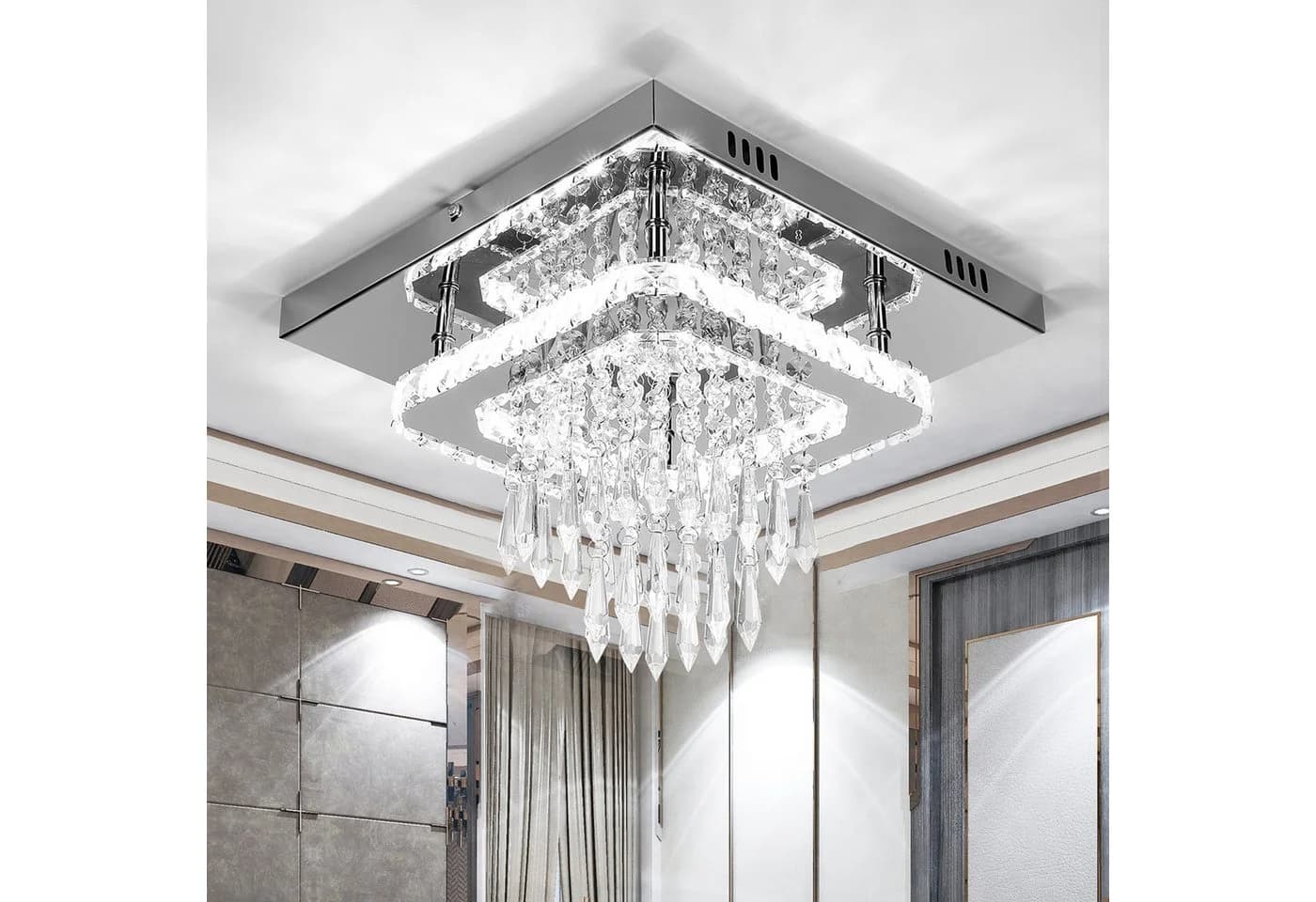 LETGOSPT LED Deckenleuchte K9 Kristall Edelstahl Modern Silber - Bild 2