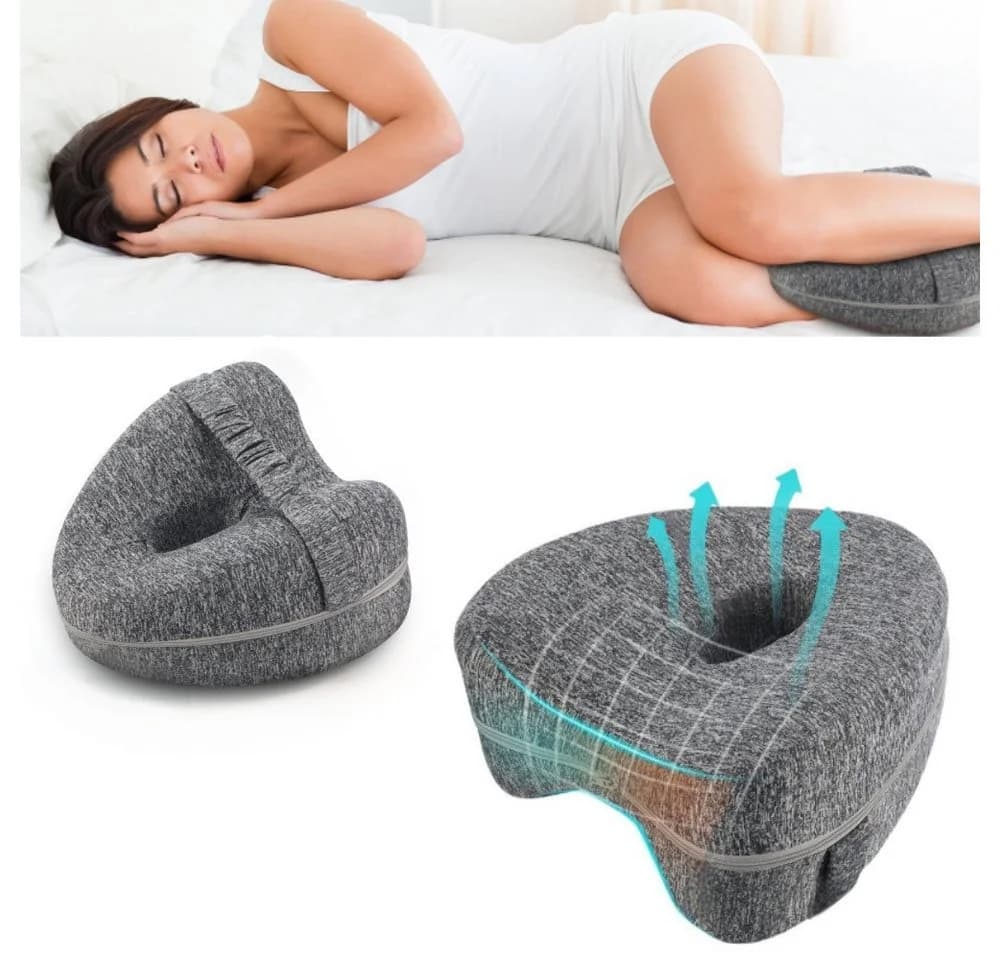 LETGOSPT Kniekissen 2 Stück Grau Memory Foam mit Fixiergurt - Bild 2