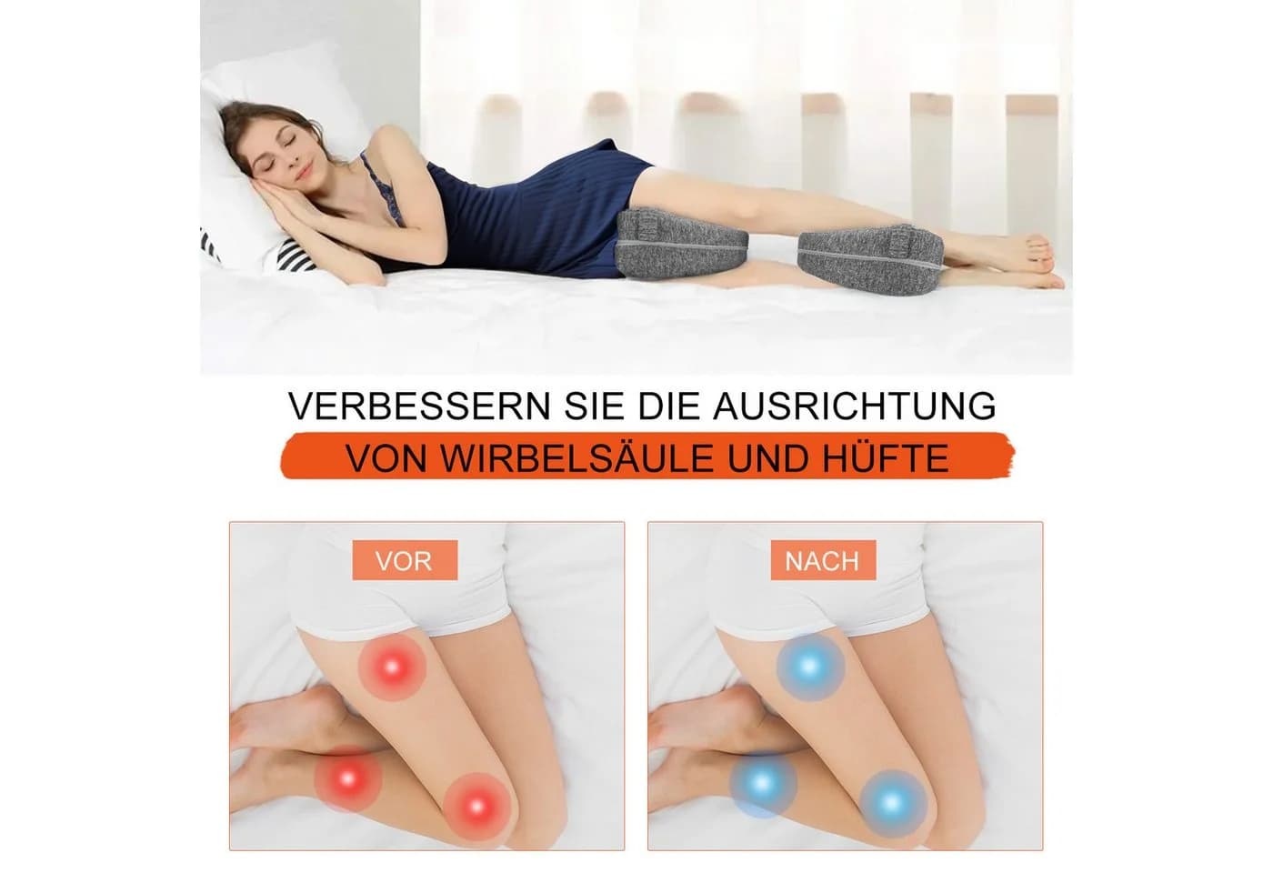 LETGOSPT Kniekissen 2 Stück Grau Memory Foam mit Fixiergurt - Bild 3
