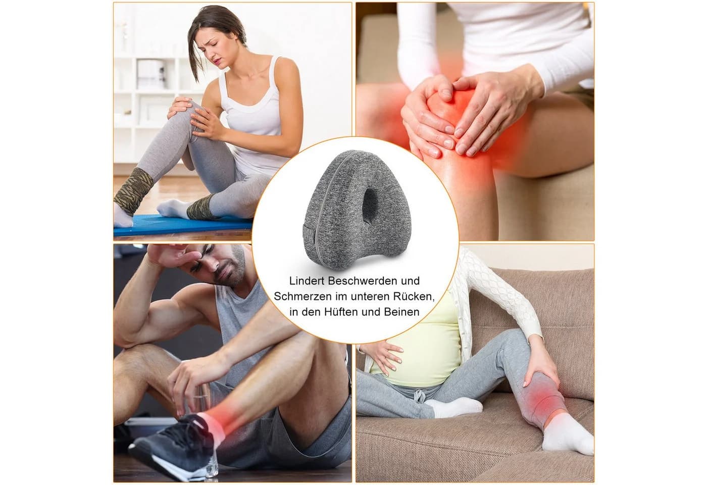 LETGOSPT Kniekissen 2 Stück Grau Memory Foam mit Fixiergurt - Bild 4