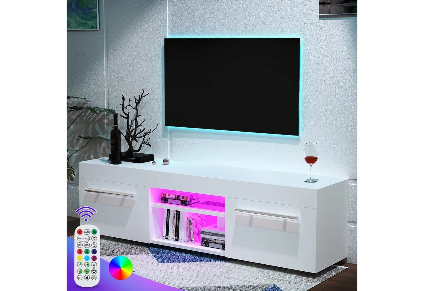 oyajia TV-Schrank Hochglanz 130 cm mit RGB-Beleuchtung - Bild 3