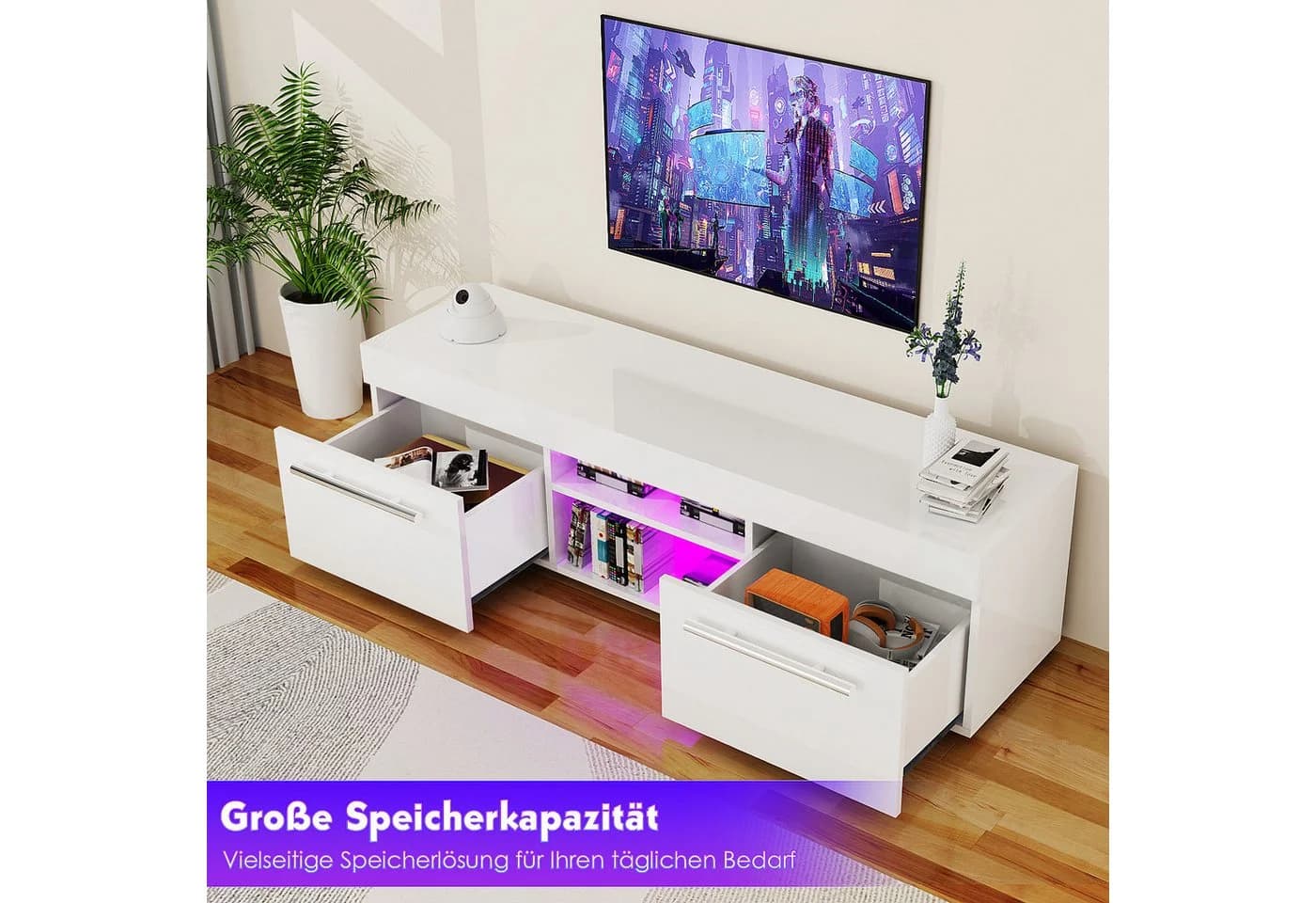 oyajia TV-Schrank Hochglanz 130 cm mit RGB-Beleuchtung - Bild 5