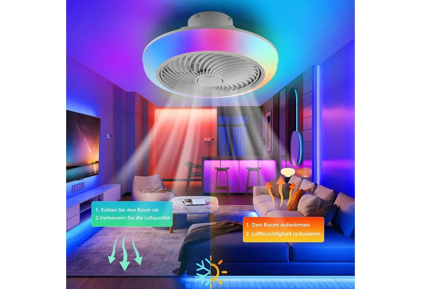 oyajia LED Deckenleuchte 50W mit Ventilator & RGB