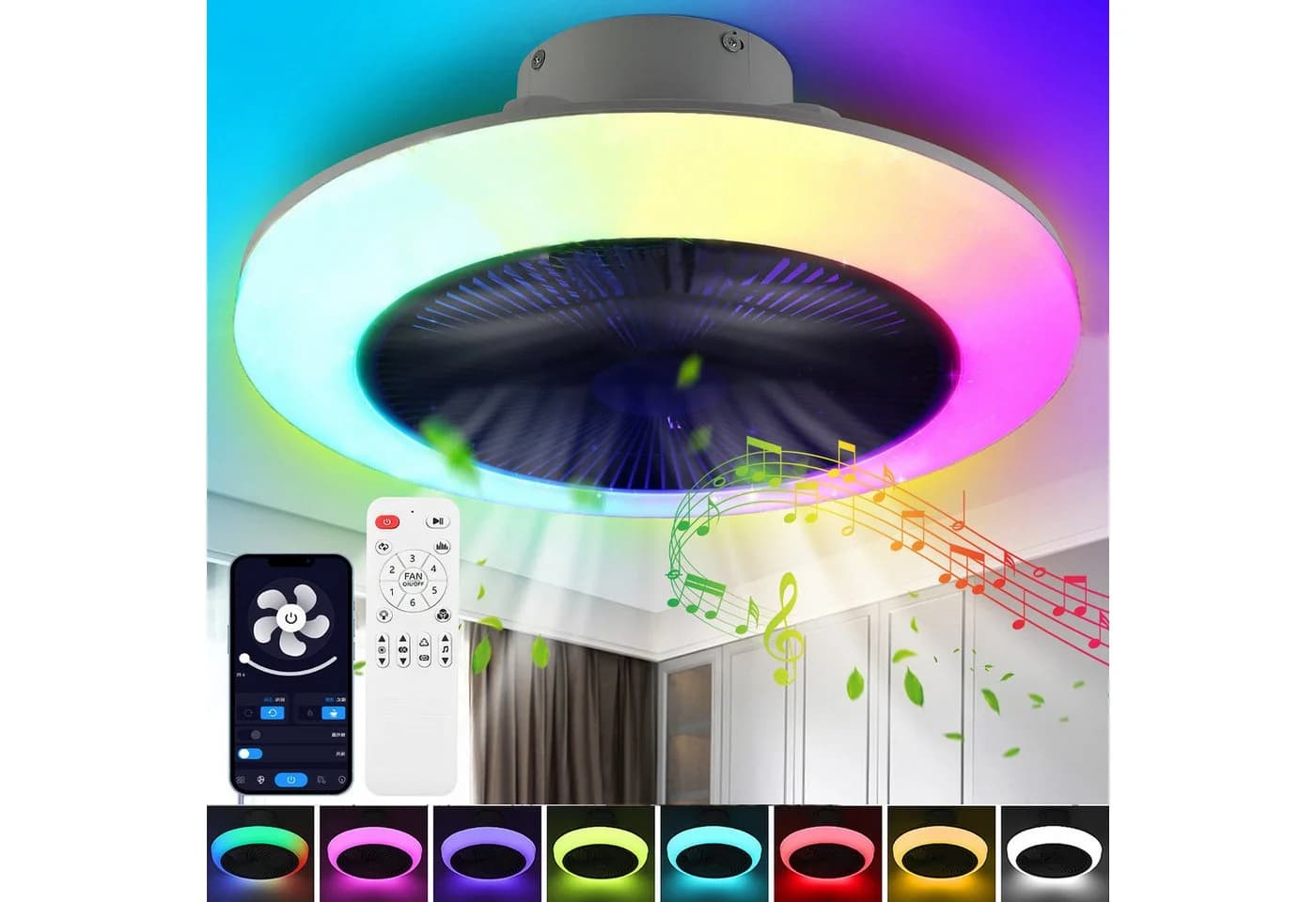 oyajia LED Deckenleuchte 50W mit Ventilator & RGB - Bild 2