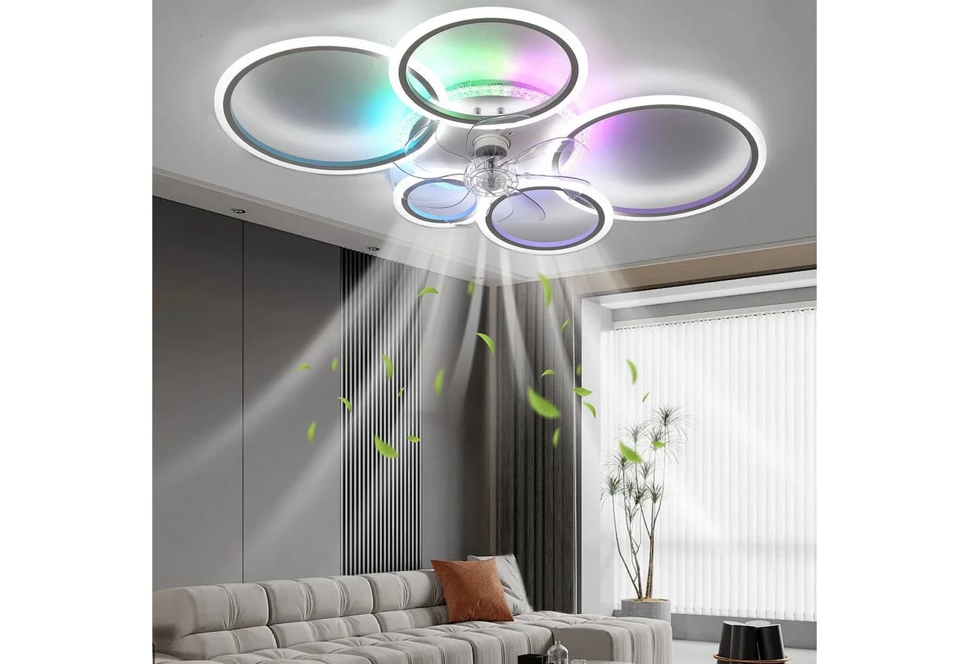 oyajia Deckenleuchte 65W Deckenlampe Mit Ventilator, RGB Hintergrundlicht, 6 Geschwindigkeiten - Bild 3