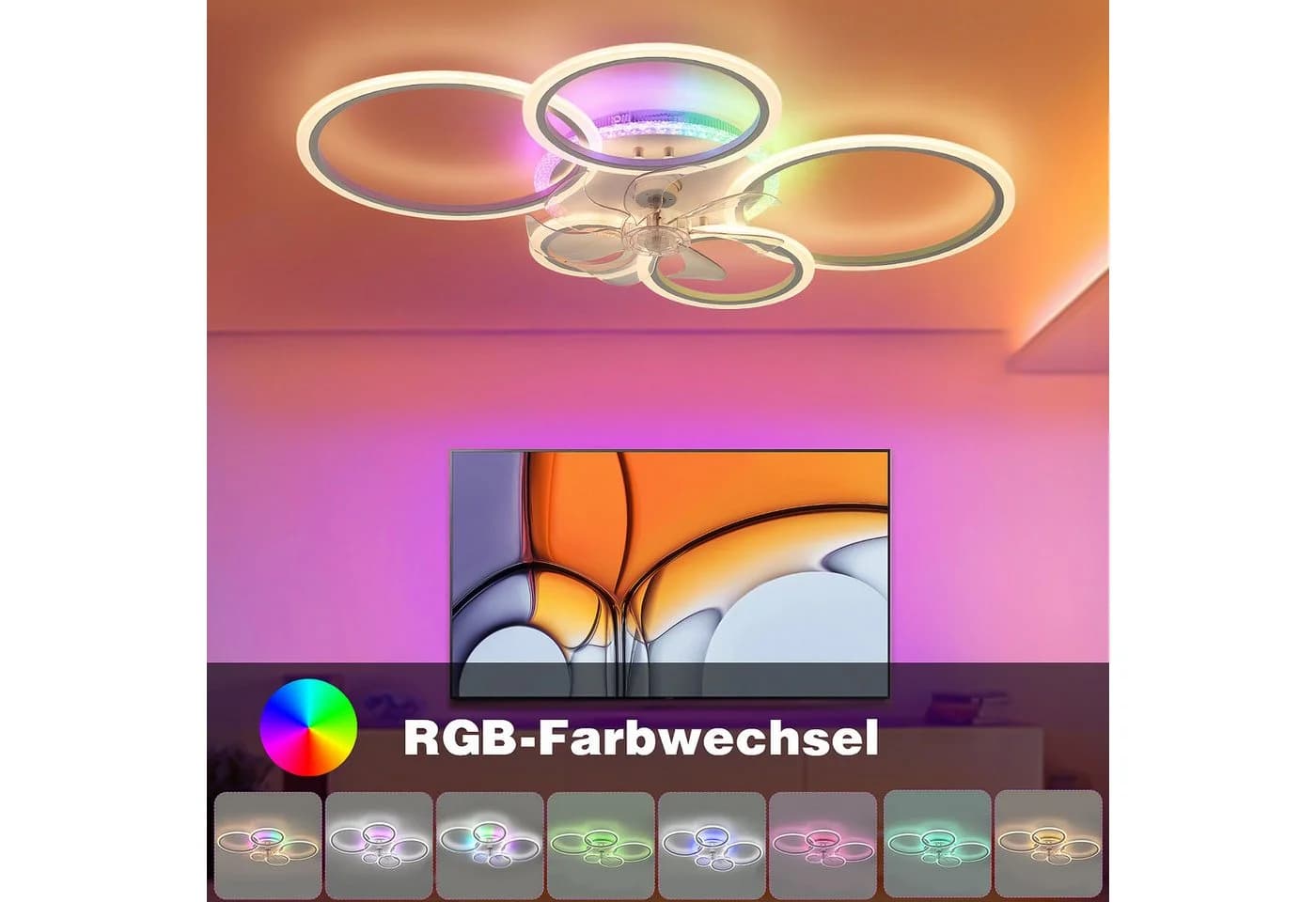 oyajia Deckenleuchte 65W Deckenlampe Mit Ventilator, RGB Hintergrundlicht, 6 Geschwindigkeiten - Bild 4