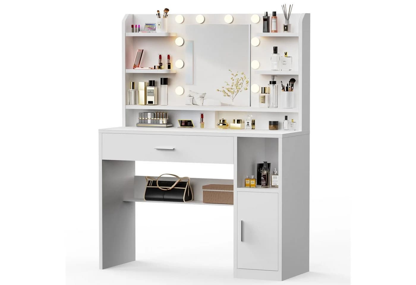 oyajia Schminktisch mit LED-Beleuchtung, einstellbare Helligkeit, 1 Schublade, Weiß - Bild 2