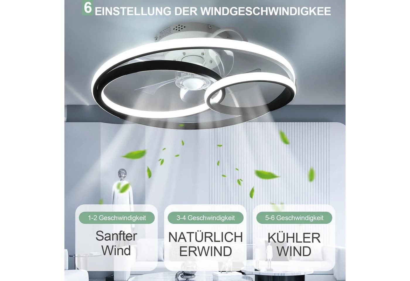 oyajia Deckenventilator mit LED Beleuchtung 55W Timer - Bild 4