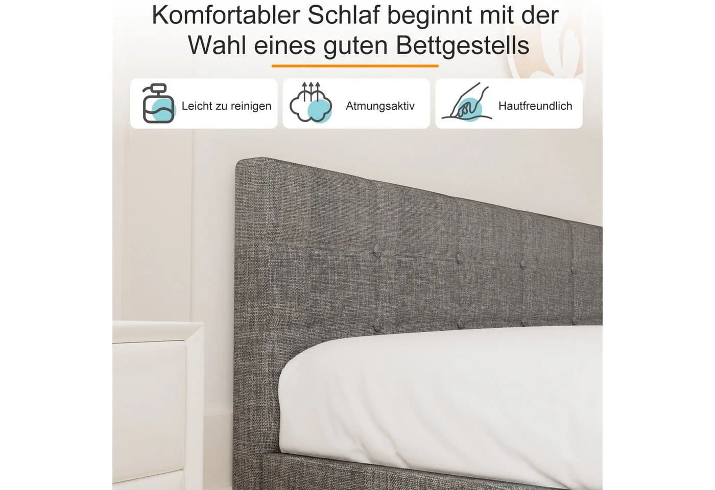 oyajia Polsterbett Bettrahmen Doppelbett mit Kopfteil und Lattenrost - Bild 5