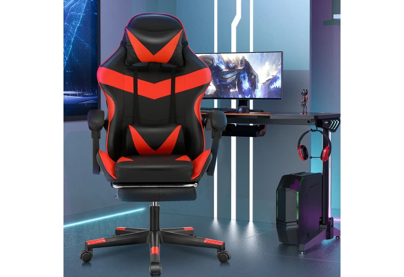 oyajia Gaming-Stuhl Ergonomisch Schwarz/Rot mit Massagefunktion