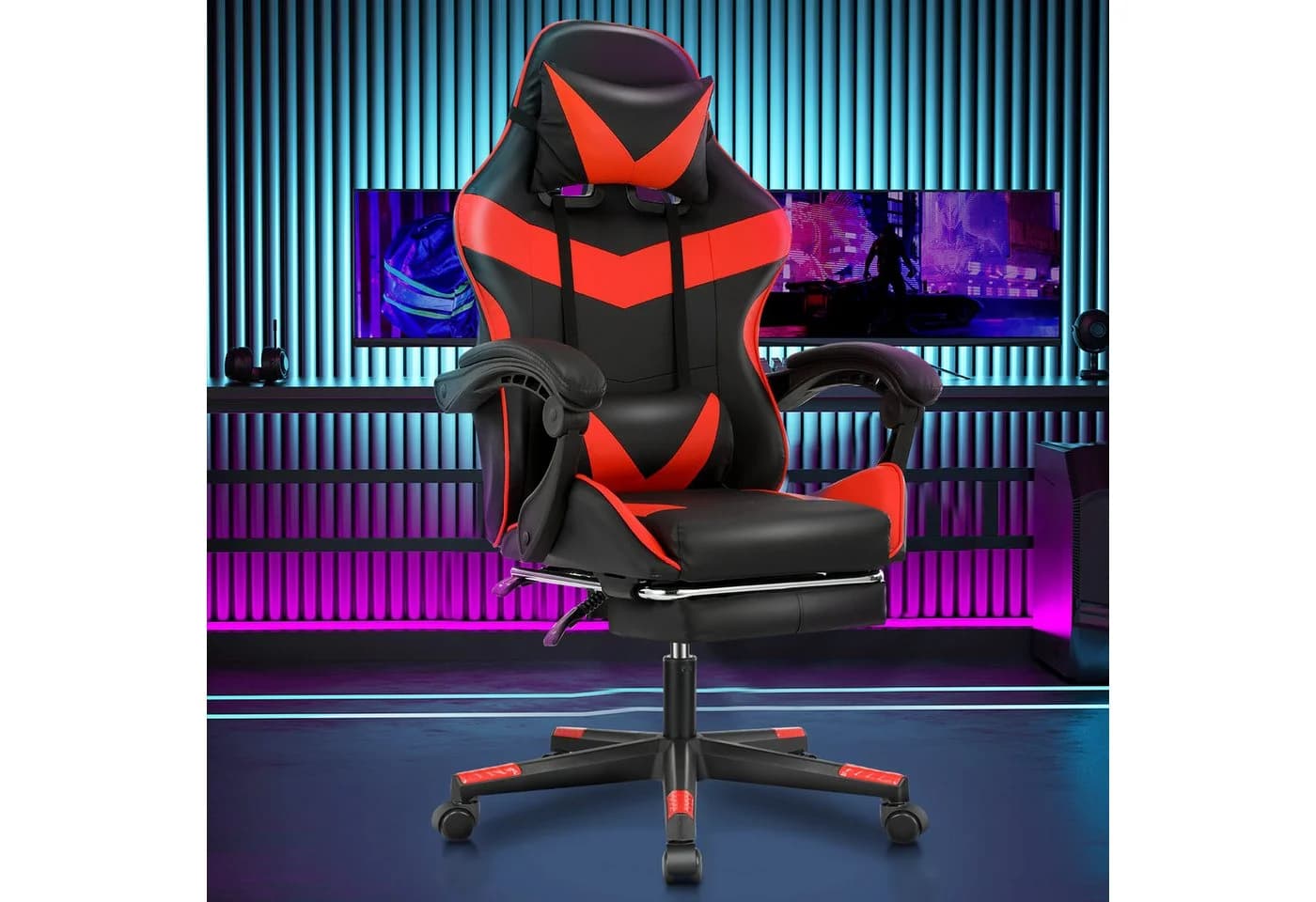 oyajia Gaming-Stuhl Ergonomisch Schwarz/Rot mit Massagefunktion - Bild 2