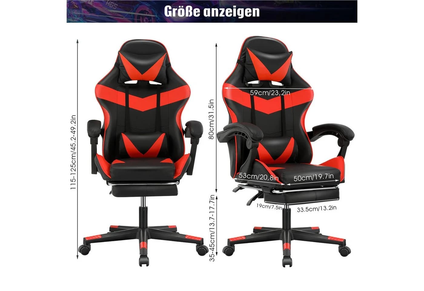 oyajia Gaming-Stuhl Ergonomisch Schwarz/Rot mit Massagefunktion - Bild 3