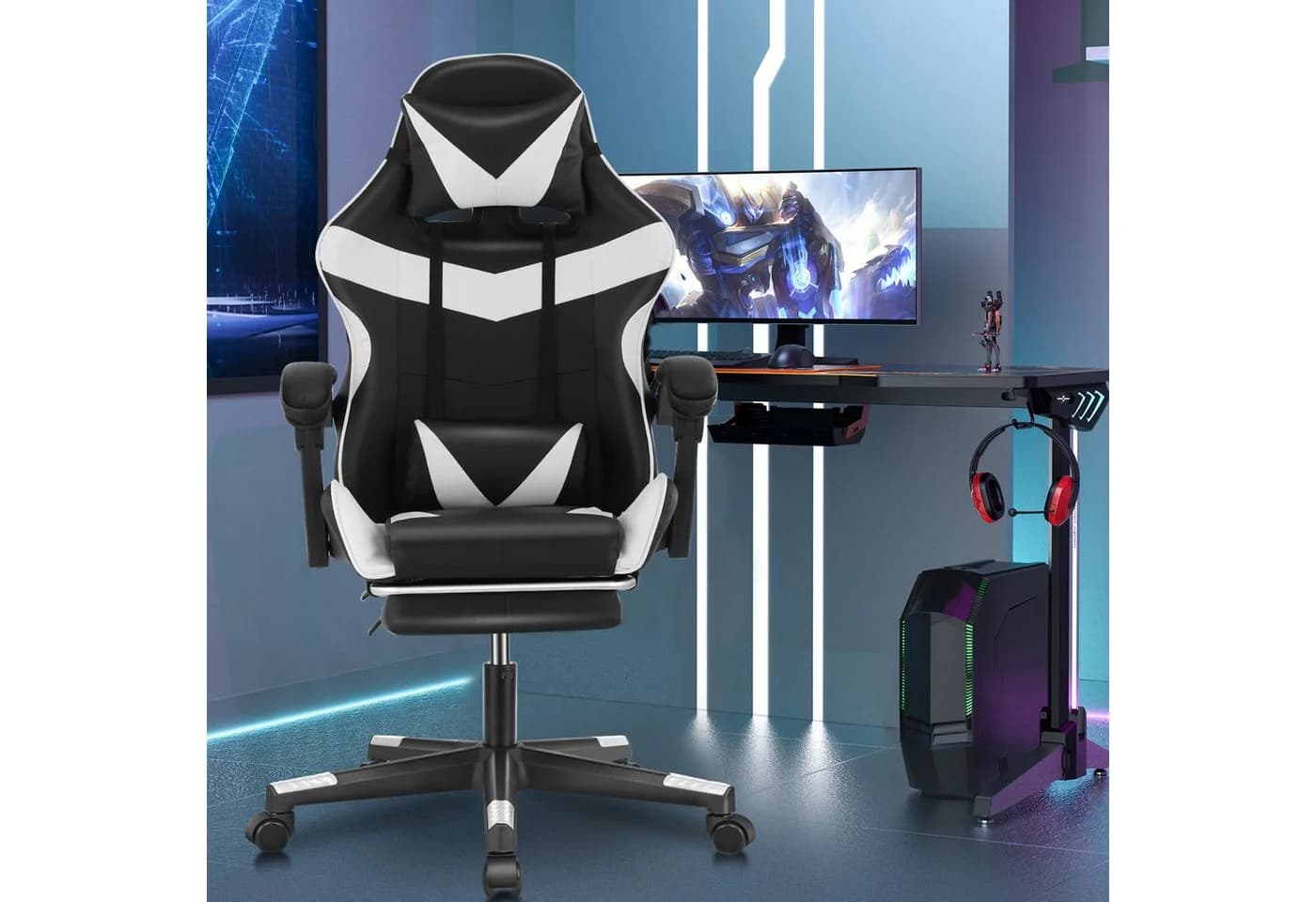 oyajia Gaming-Stuhl Ergonomisch Schwarz/Weiß