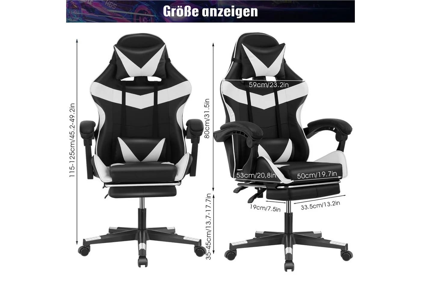 oyajia Gaming-Stuhl Ergonomisch Schwarz/Weiß - Bild 3