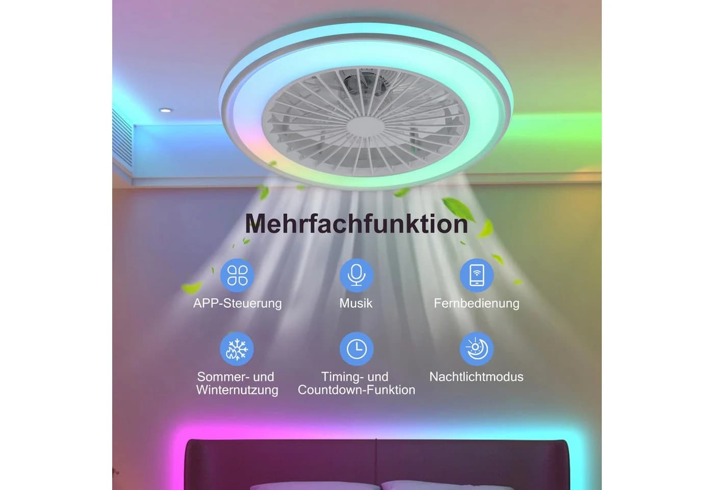 WILGOON Deckenleuchte Deckenventilator mit LED, RGB, Bluetooth - Bild 5
