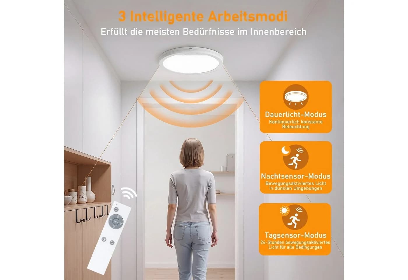 WILGOON LED Deckenleuchte mit Bewegungsmelder, Weiß, Dimmbar, Akku - Bild 4
