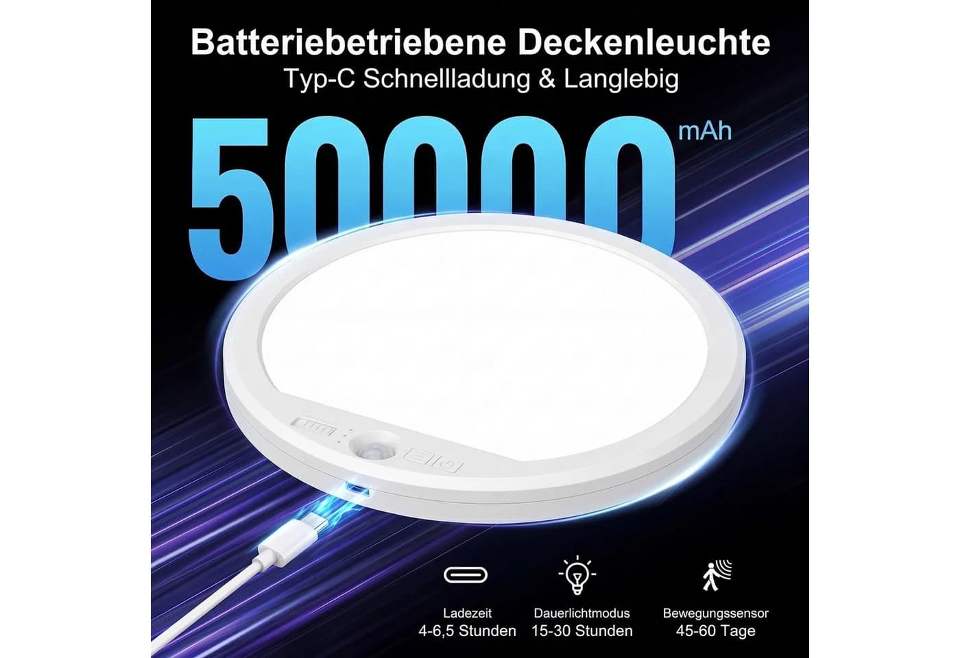 WILGOON LED Deckenleuchte mit Bewegungsmelder, Weiß, Dimmbar, Akku - Bild 5