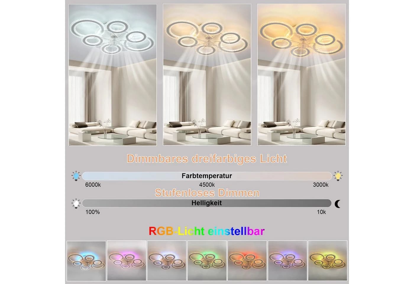 LETGOSPT Deckenleuchte 90W RGB-dimmbar mit Ventilator - Bild 4