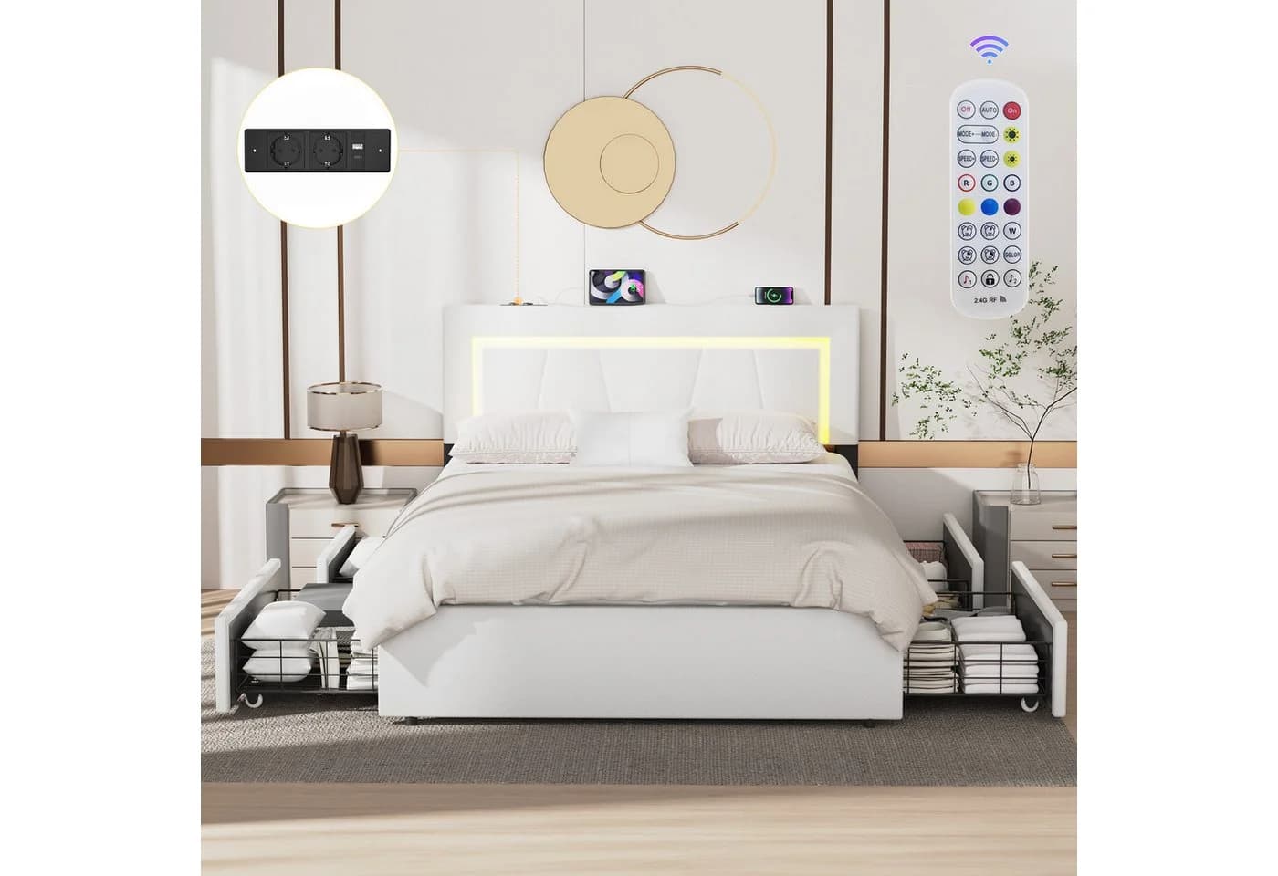 WILGOON Polsterbett LED Doppelbett 160x200 cm mit 4 Schubladen und Lattenrost - Bild 2