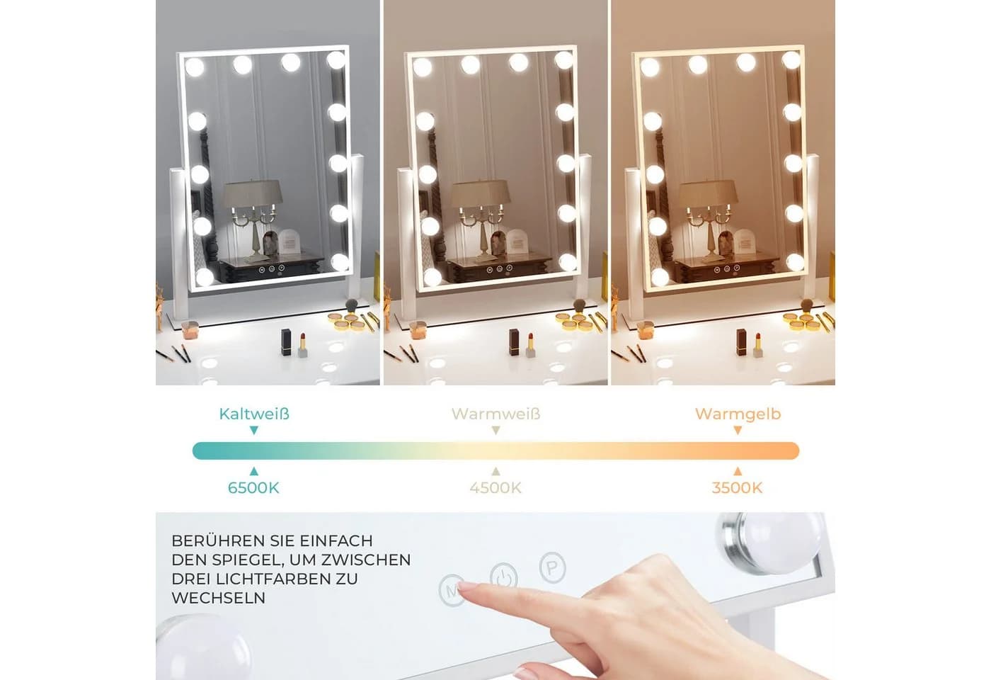 LETGOSPT Schminkspiegel mit LED-Beleuchtung und Touch-Steuerung - Bild 4