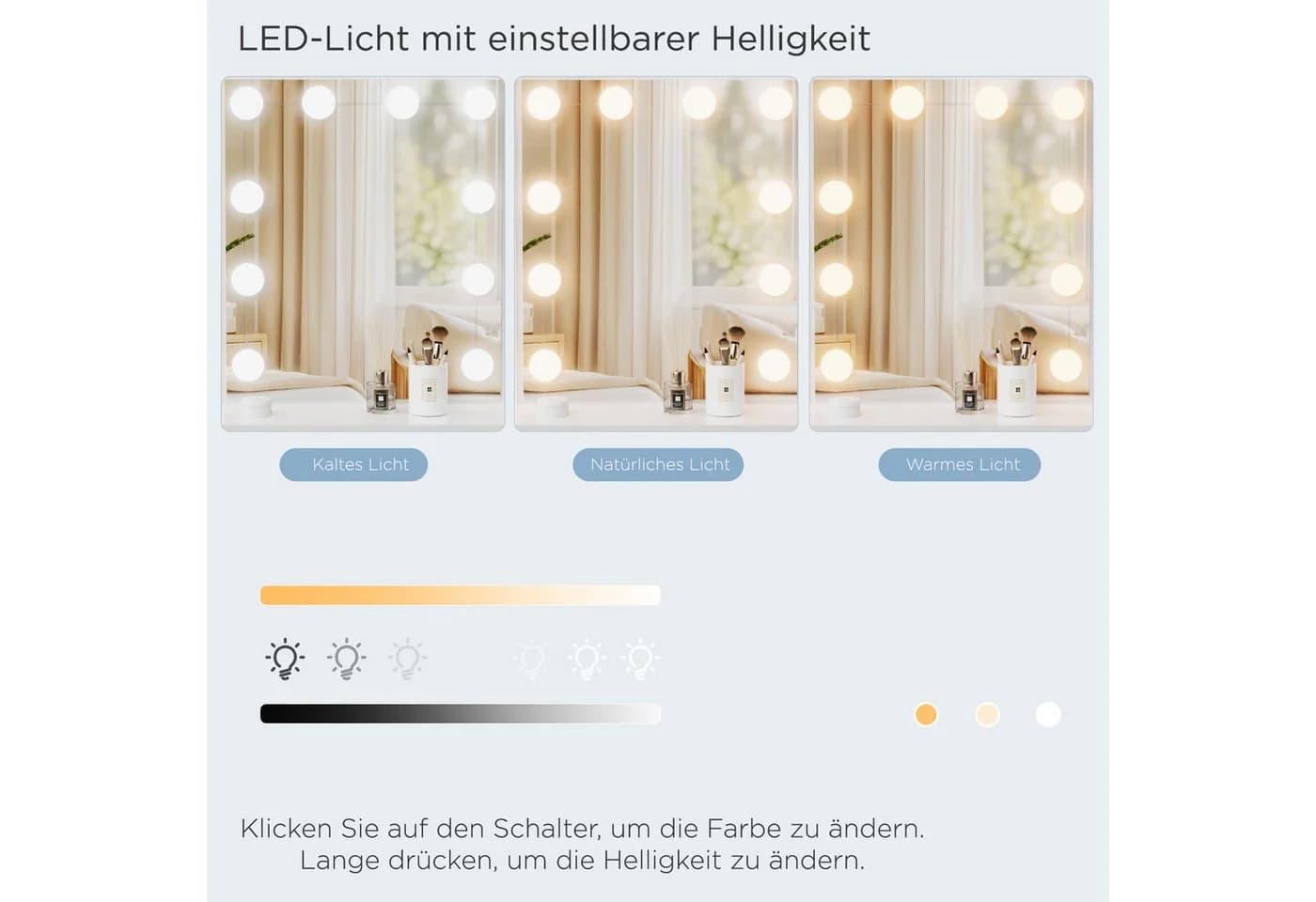 oyajia Schminktisch Frisierkommode mit Hocker, LED-Beleuchtung, Weiß - Bild 4