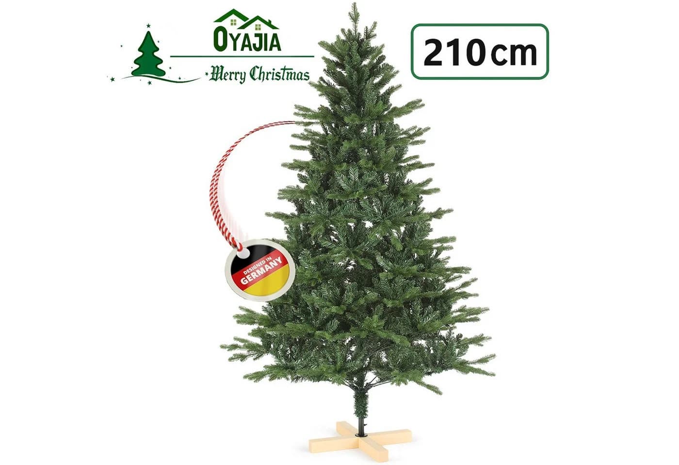 oyajia Künstlicher Weihnachtsbaum 1400 Zweige 35 Zapfen Holzständer - Bild 2