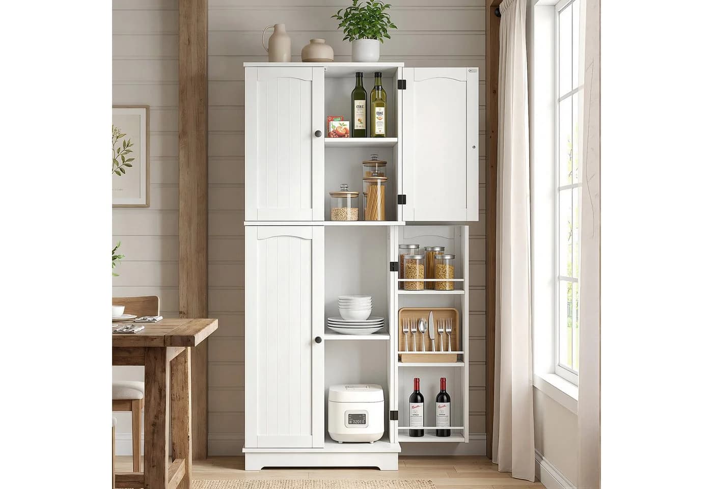 oyajia Mehrzweckschrank 4 Türen Küchenschrank 150 cm