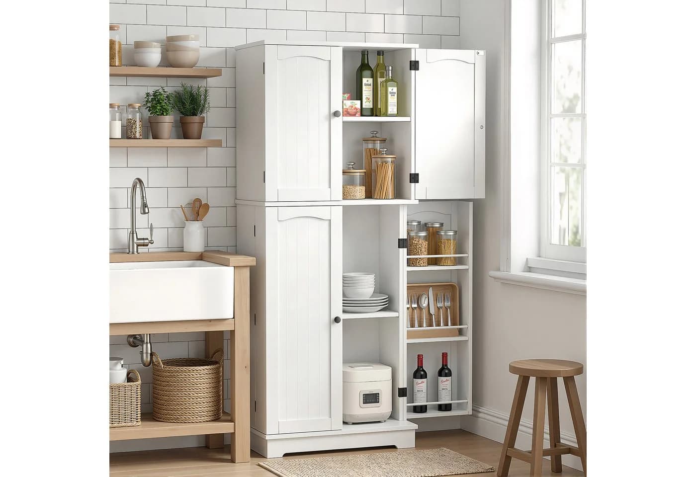 oyajia Mehrzweckschrank 4 Türen Küchenschrank 150 cm - Bild 2