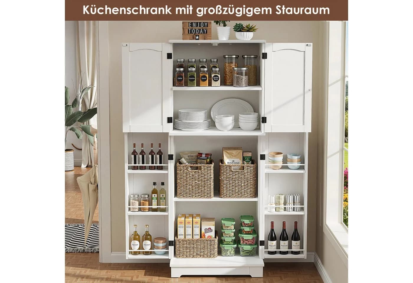 oyajia Mehrzweckschrank 4 Türen Küchenschrank 150 cm - Bild 4