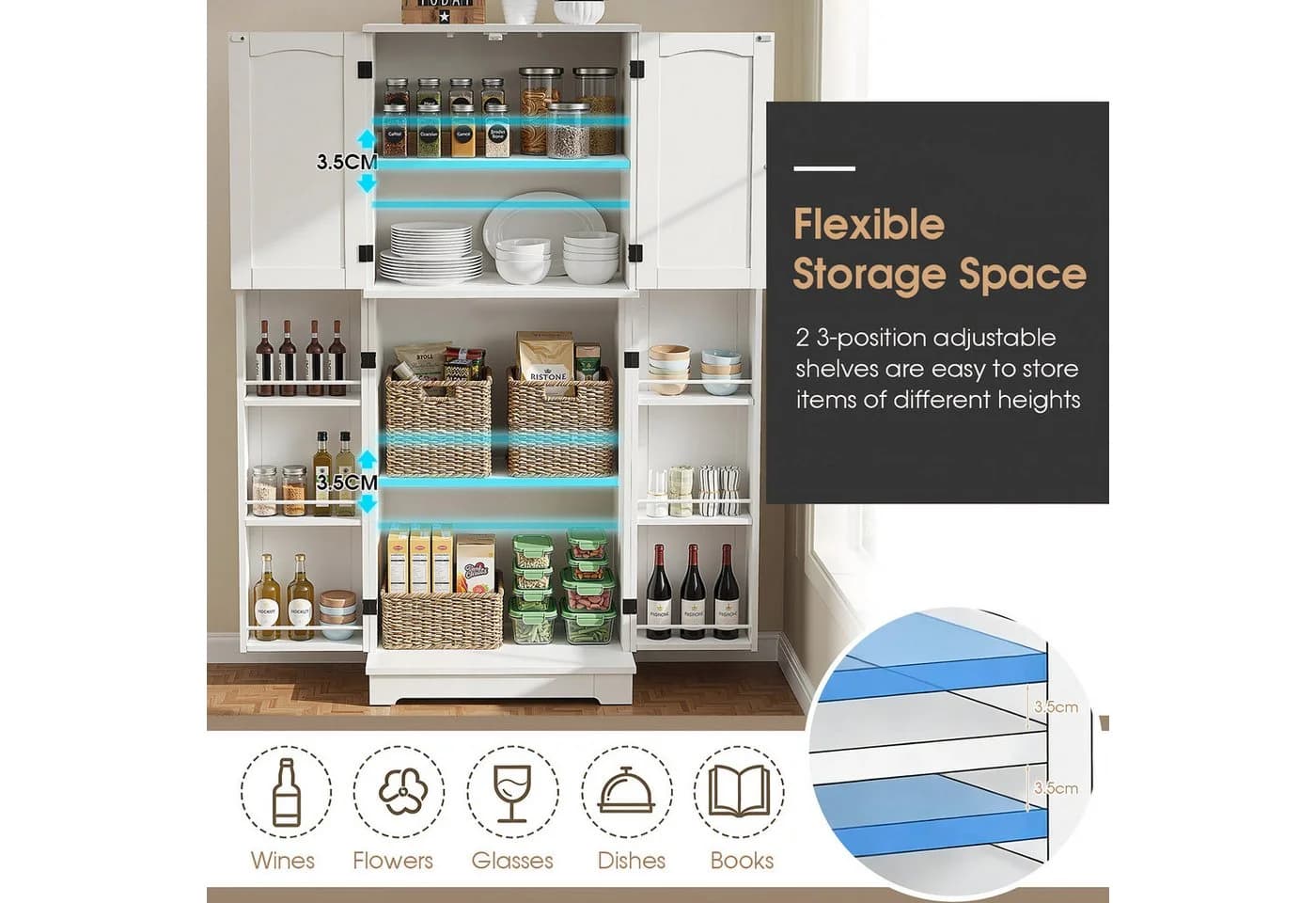 oyajia Mehrzweckschrank 4 Türen Küchenschrank 150 cm - Bild 5
