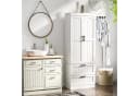 oyajia Hochschrank Mehrzweckschrank, 2 Türen und 2 Schubladen, Weiß, Landhausstil Bild 2