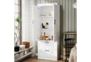 oyajia Hochschrank Mehrzweckschrank, 2 Türen und 2 Schubladen, Weiß, Landhausstil Bild 3