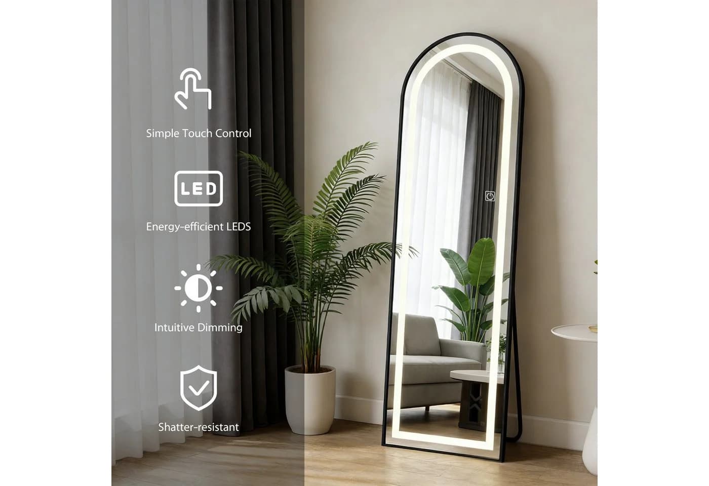 kehot LED-Ganzkörperspiegel Aluminiumrahmen Dimmbare Beleuchtung Oval 150x45cm - Bild 3