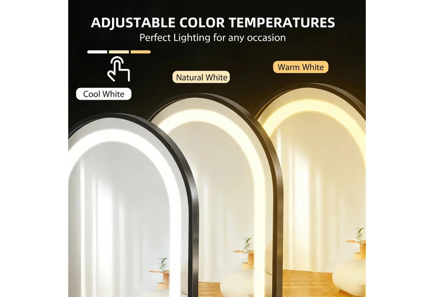 kehot LED-Ganzkörperspiegel Aluminiumrahmen Dimmbare Beleuchtung Oval 150x45cm - Bild 4