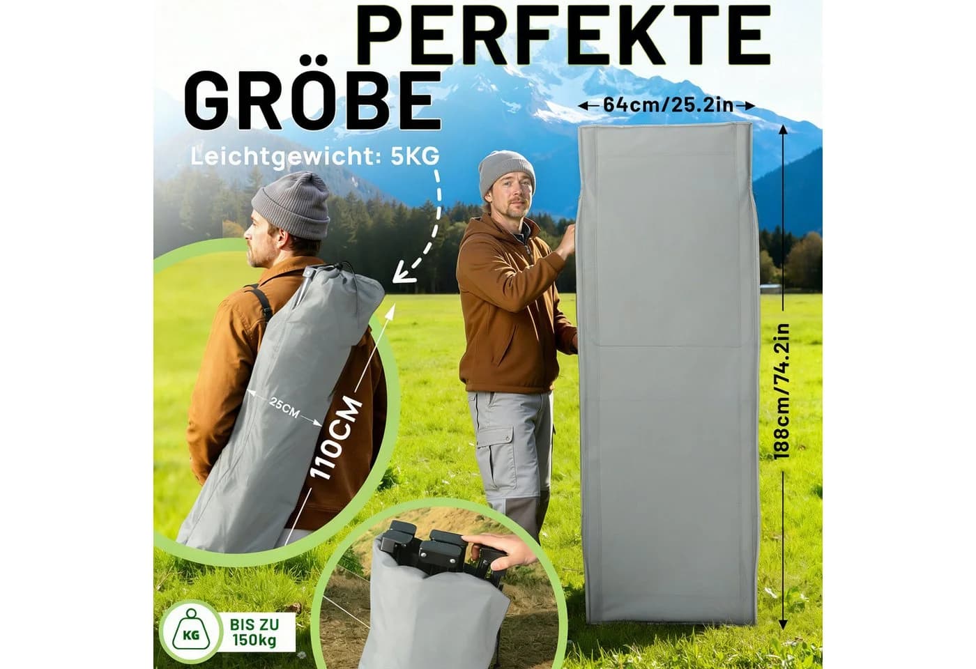 kehot Klappbett Campingbett Feldbett 188x64x49 cm